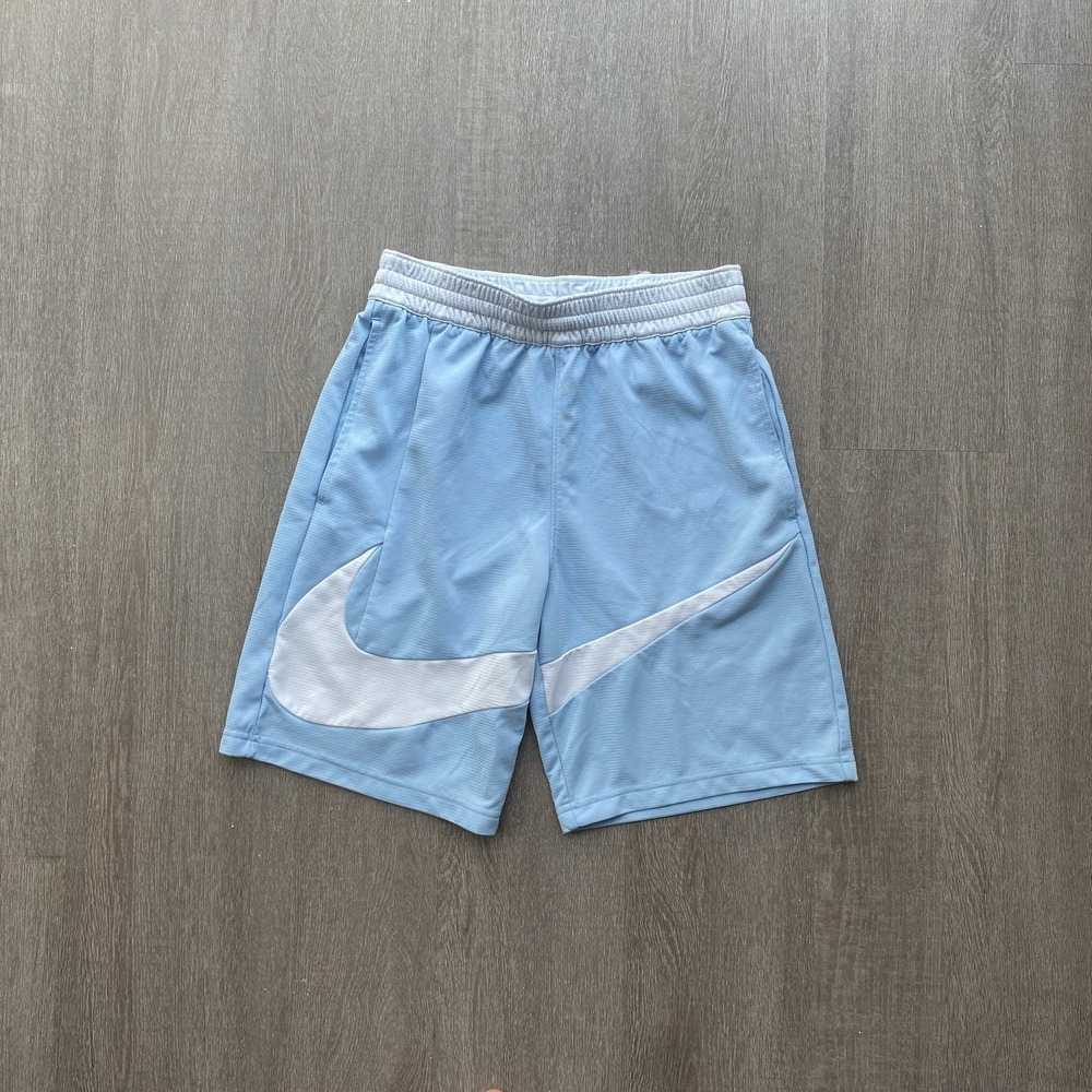 NIKE Youth Baby Blue Basketball Shorts Swoosh Logo Size Large 1172